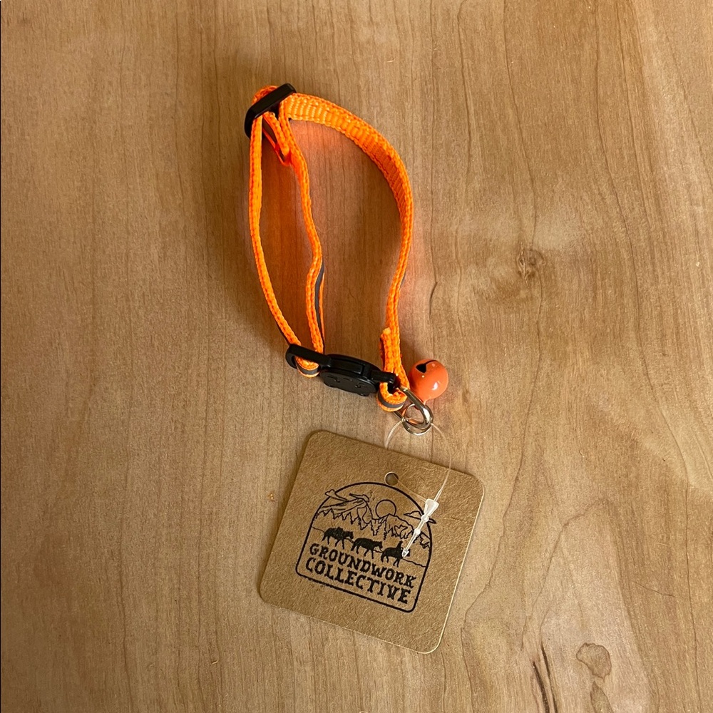 Cat Collar - Orange w/reflective tape, quick release, & bell